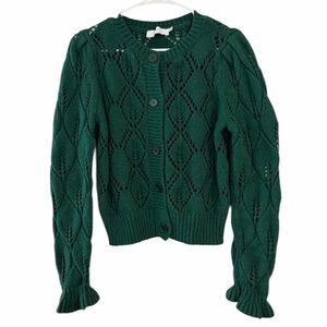 ASTR The Label Deep Green Openwork Knit Cardigan MEDIUM